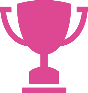 Trophy icon in pink. Award-winning music service