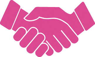 Handshake icon in pink. Services For Education Music Service Welcome