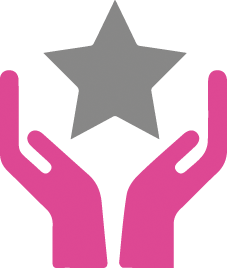 Icon of two hands holding a star in pink and grey, symbolising bespoke teacher training