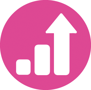 Icon of a circle and an arrow in three parts pointing upwards, symbolising school support high quality service