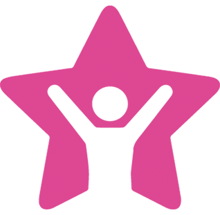 Pink star icon with a mini person icon within it.