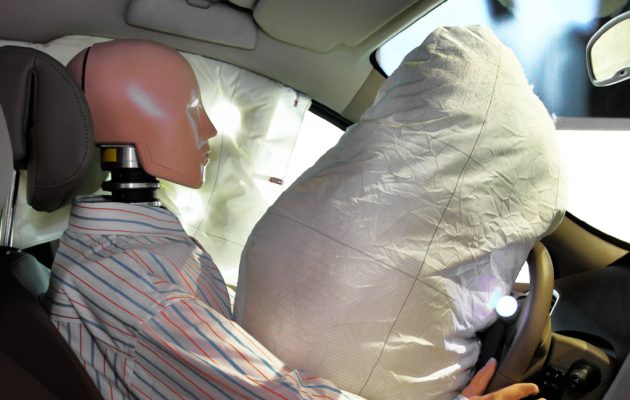 The image of mannequin in a car after crash-test